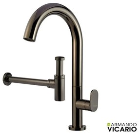 Armando Vicario SLIM Μπαταρία Νιπτήρος υψηλή με βαλβίδα clic-clac &amp; Σιφών νιπτήρος Black Chrome