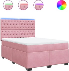 vidaXL Κρεβάτι Boxspring με Στρώμα Ροζ 140x200 εκ. Βελούδινο