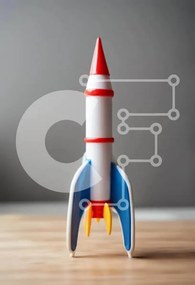 Intra Συλλεκτικό Ξύλινο Παζλ Plywood  4mm - Μικρός πύραυλος παιχνιδιών σε ξύλινο τραπέζι Σε Ξύλινο Κουτί - Διαστάσεις: 10x10 cm – 25 κομμάτια