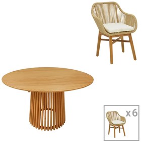 Τραπεζαρία Kalie-Kenda I  σετ 7τεμ σε φυσική-μπεζ απόχρωση Φ120x75εκ