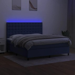 vidaXL Κρεβάτι Boxspring με Στρώμα &amp; LED Μπλε 180x200 εκ. Υφασμάτινο