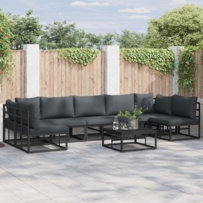 vidaXL Σετ Καναπέ Κήπου με μαξιλάρι 7 pcs Μαύρο Αλουμίνιο
