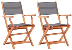Καρέκλες Πτυσσόμενες 2τεμ. Γκρι Μασίφ Ξύλο Ευκαλύπτου/Τεξτιλίνη