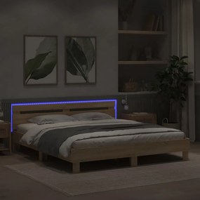 vidaXL Πλαίσιο Κρεβατιού με Κεφαλάρι/LED Sonoma δρυς 200 x 200 εκ.
