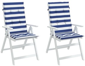 vidaXL Μαξιλάρια Καρέκλας με Ψηλή Πλάτη 2 τεμ. Μπλε/Λευκά Ριγέ Ύφασμα