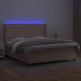 vidaXL Κρεβάτι Boxspring Στρώμα&amp;LED Καπουτσίνο 160x200 εκ. Συνθ. Δέρμα