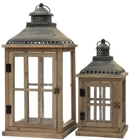 Φανάρι Σετ 2τμχ Ξύλινο Καφέ 28x28x60εκ.-21x21x42,5εκ. Zen Collection 24.17.49787