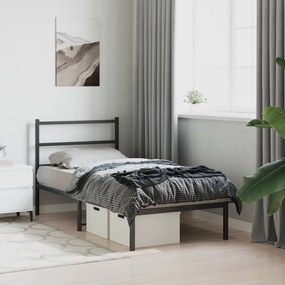 vidaXL Πλαίσιο Κρεβατιού με Κεφαλάρι Μαύρο 90 x 190 εκ. Μεταλλικό