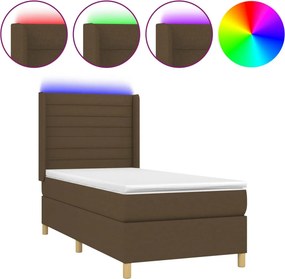 vidaXL Κρεβάτι Boxspring με Στρώμα &amp; LED Σκ.Καφέ 100x200 εκ Υφασμάτινο