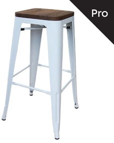 WOODWELL Ε5190WRELIX Wood Σκαμπό Bar-Pro, Στοιβαζόμενο, Μέταλλο Βαφή Άσπρο, Κάθισμα Dark Oak 43x43 H.76cm Ε5190W