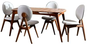 Τραπεζαρία Touch (Σετ 5Τμχ) 998VOW2129 160x80x75cm Walnut-Cream 4 Θέσεων Wood, Fabric