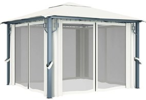 vidaXL Κιόσκι με Κουρτίνα και Φωτάκια LED Κρεμ 3 x 3 μ. Αλουμινίου