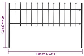 vidaXL Κάγκελα Περίφραξης με Λόγχες Μαύρα 1,8 μ. Ατσάλινα