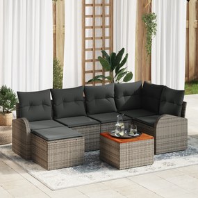vidaXL Σετ Σαλονιού Κήπου 7 pcs Γκρι Μέτριο Ρατάν, Μέταλλο