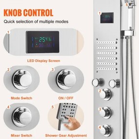 VEVOR Shower Panel Tower System 6 Modes Hydroelectricity LED Stainless Steel