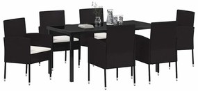 vidaXL Σέτ φαγητού για κήπο με μαξιλάρι 7 pcs Μαύρο Πολυ ράταν