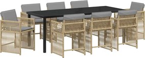 vidaXL Σέτ φαγητού για κήπο 9 pcs Μπεζ συνθετικό ρατάν