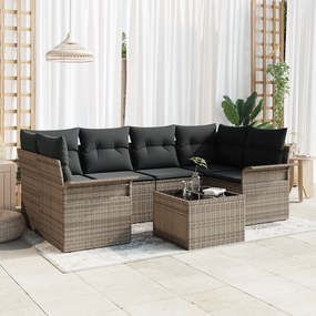vidaXL Σετ 7 κομματιών Καναπέ Κήπου με Μαξιλάρια Γκρι Πολυ Ρατάν