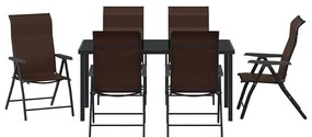 vidaXL Σέτ φαγητού για κήπο 7 pcs Καφέ Πολυ ράταν