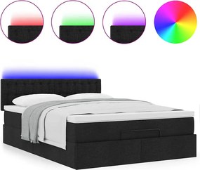 vidaXL Οθωμανικό κρεβάτι με στρώμα &amp; LEDs Μαύρο 140x190 cm Ύφασμα