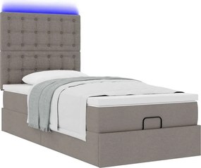 vidaXL Οθωμανικό κρεβάτι με στρώμα &amp; LEDs Taupe 80x200cm ύφασμα
