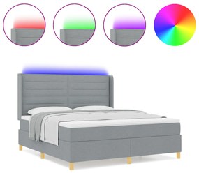vidaXL Κρεβάτι Box Spring με Στρώμα & Φωτισμό LED Γκρι 180x200 cm Υφασμάτινο