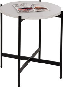 ΒΟΗΘΗΤΙΚΟ ΤΡΑΠΕΖΙ HM9589.05 MDF ΛΕΥΚΟ ΜΑΡΜΑΡΟ-ΜΑΥΡΗ ΜΕΤΑΛΛΙΚΗ ΒΑΣΗ Φ50x55Υεκ.