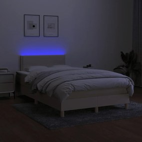 vidaXL Κρεβάτι Boxspring με Στρώμα & LED Κρεμ 120x190 εκ. Υφασμάτινο