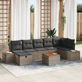 vidaXL Σετ καναπέ κήπου 8 τεμαχίων με μαξιλάρια Γκρι Πολυρατάν