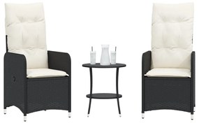 Καρέκλες Κήπου Ανακλινόμενες 2 τεμ Μαύρο Συνθ. Ρατάν & Τραπέζι
