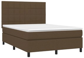 vidaXL Κρεβάτι Boxspring με Στρώμα &amp; LED Σκ.Καφέ 140x190εκ. Υφασμάτινο