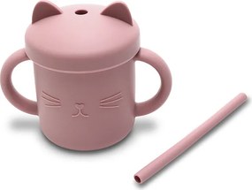 SILICONE CUP WITH HANDLES+STRAW NATURAL DEEP PINK