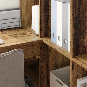 vidaXL Γωνιακό γραφείο με ράφι Παλαιό ξύλο 101.5 x 149.5 x 149.5 εκ.