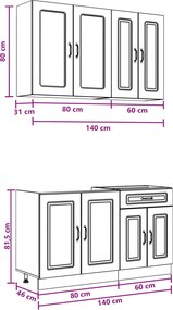 vidaXL Μονάδα κουζίνας KALMAR 4 pcs Μαύρο Επεξεργασμένο Ξύλο