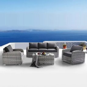 BELMAR Living Set Σαλόνι Κήπου ALU:3Θέσ+2 Πολυθρόνες+Τραπέζι Wicker Grey White,  Μαξιλ.Γκρι Ε6868