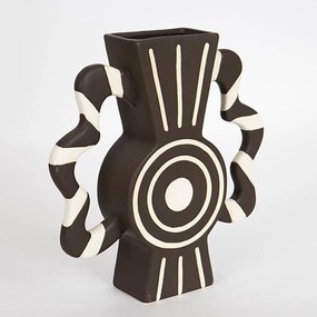 Βάζο Κεραμικό 752-20208 37x8x35,5cm Black-Beige Estheti Home Κεραμικό