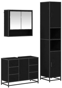 vidaXL Σετ Επίπλων Μπάνιου με ράφι 3 pcs Μαύρη Οξυά Επεξεργασμένο ξύλο
