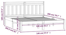 Πλαίσιο Κρεβατιού 140x200 εκ. από Μασίφ Ξύλο Πεύκου - Καφέ