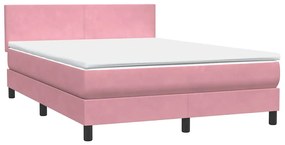 vidaXL Κρεβάτι Boxspring με Στρώμα Ροζ 140x210 εκ. Βελούδινο