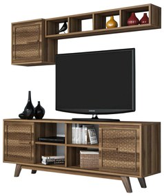 TV COMBO FURNITURE  MELAMINE IN WALNUT COLOR 160x35x56.2Hcm.