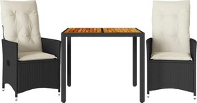 vidaXL Σετ Επίπλων Bistro 3 τεμ. Μαύρο Συνθ. Ρατάν/Ακακία + Μαξιλάρια