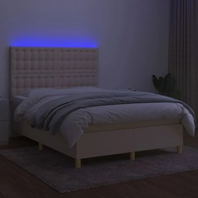 vidaXL Κρεβάτι Boxspring με Στρώμα &amp; LED Κρεμ 140x190 εκ. Υφασμάτινο