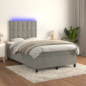vidaXL Κρεβάτι Boxspring με Στρώμα &amp; LED Αν.Γκρι 120x190εκ. Βελούδινο