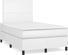 vidaXL Κρεβάτι Boxspring με Στρώμα Λευκό 120x190εκ.από Συνθετικό Δέρμα