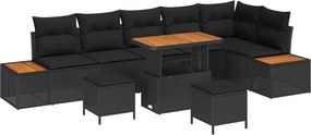 vidaXL Σετ Καναπέ Κήπου με μαξιλάρι 9 pcs Μαύρο