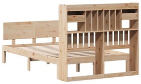 Κρεβάτι Βιβλιοθήκη Χωρίς Στρώμα 120x190 εκ Μασίφ Ξύλο Πεύκου - Καφέ