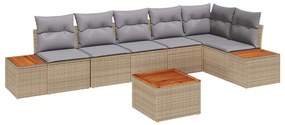 vidaXL Σετ Καναπέ Κήπου με μαξιλάρι 7 pcs Μπεζ Πολυ ράταν