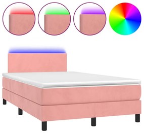 vidaXL Κρεβάτι Boxspring με Στρώμα &amp; LED Ροζ 120x200 εκ. Βελούδινο