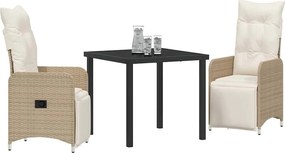 vidaXL Σέτ φαγητού για κήπο 3 pcs Μπεζ συνθετικό ρατάν