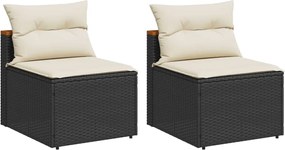 vidaXL Καναπέδες Κήπου Χωρίς Μπράτσα 2 τεμ. Μαύρο Συνθ. Ρατάν &amp; Μαξιλ.